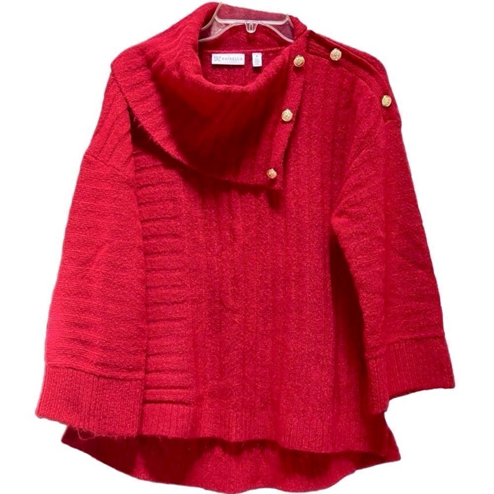 Rafaella Cowl Neck 3/4 Sleeve A-Line Sweater in Red/Black Heather Women’s M